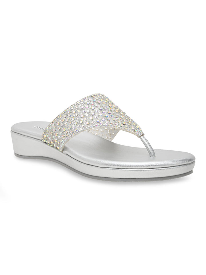 Rocia By Regal Silver Women Diamond Mesh Flats