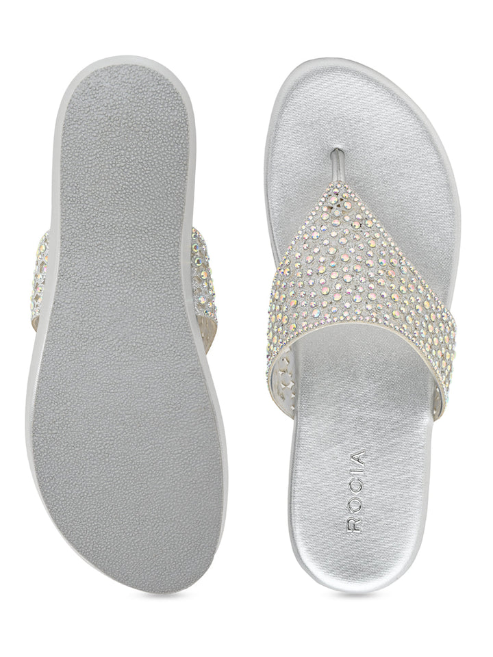 Rocia By Regal Silver Women Diamond Mesh Flats