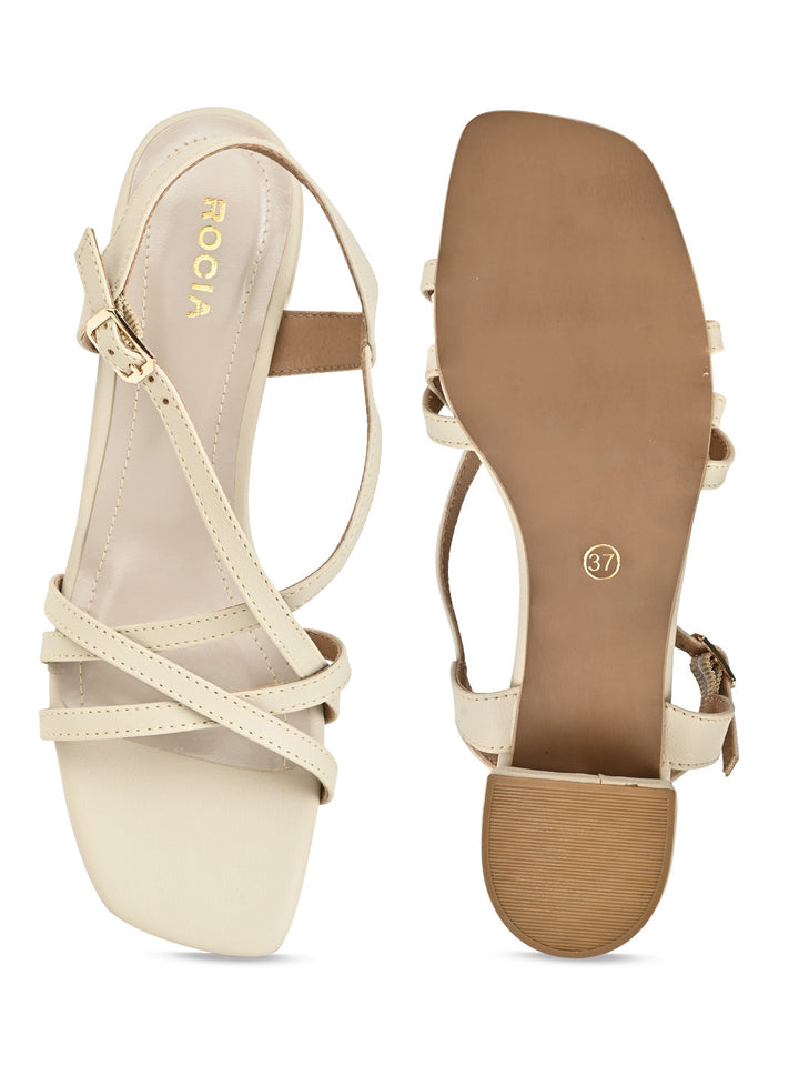 Rocia By Regal Cream Women Casual Strappy Box Heel Sandals