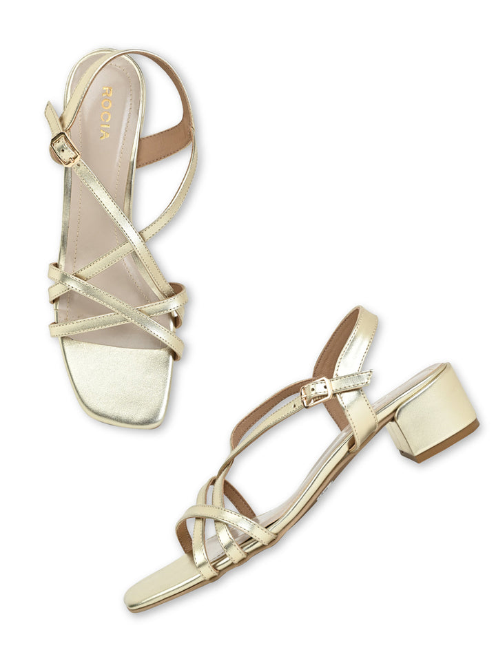Rocia By Regal Gold Women Casual Strappy Box Heel Sandals