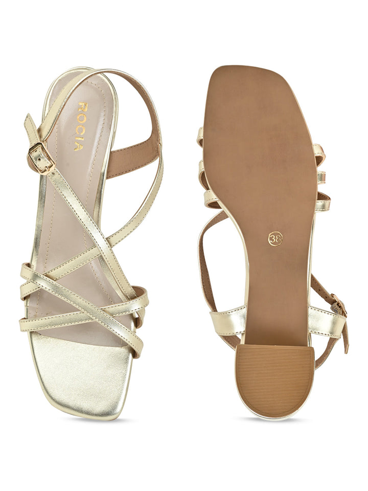 Rocia By Regal Gold Women Casual Strappy Box Heel Sandals