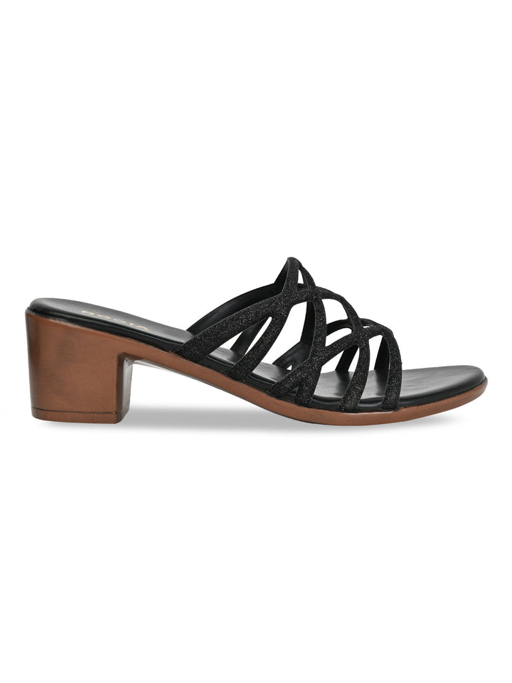 Rocia By Regal Black Women Shiny Strappy Block Heels