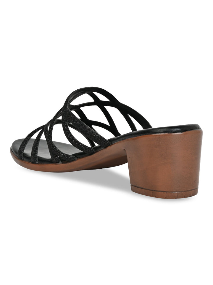 Rocia By Regal Black Women Shiny Strappy Block Heels