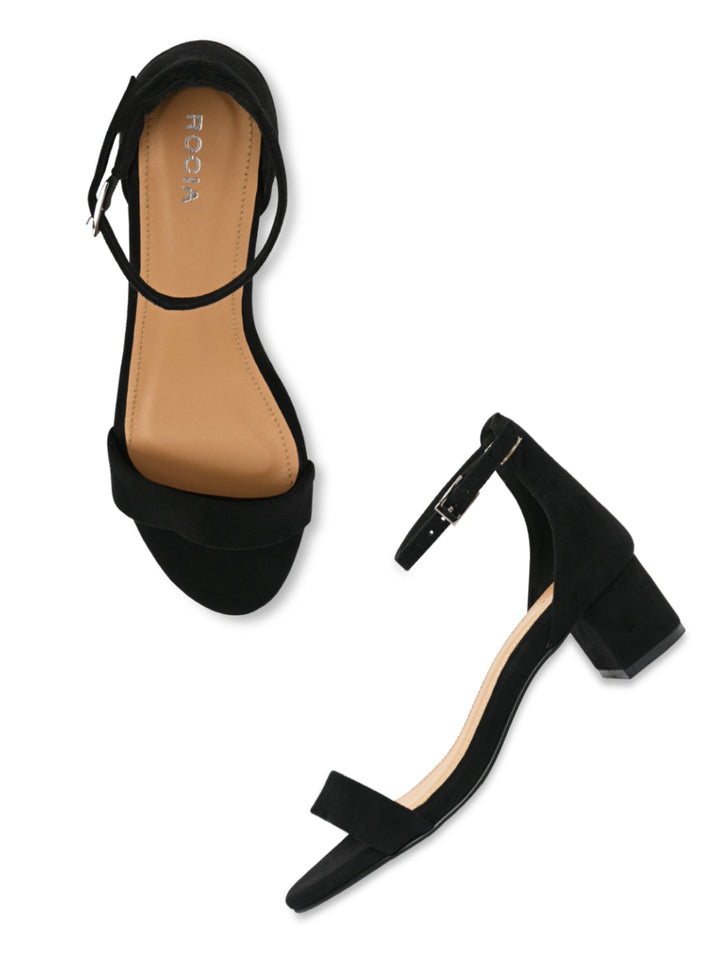 Rocia By Regal Black Women Ankle Strap Block Heel Sandals