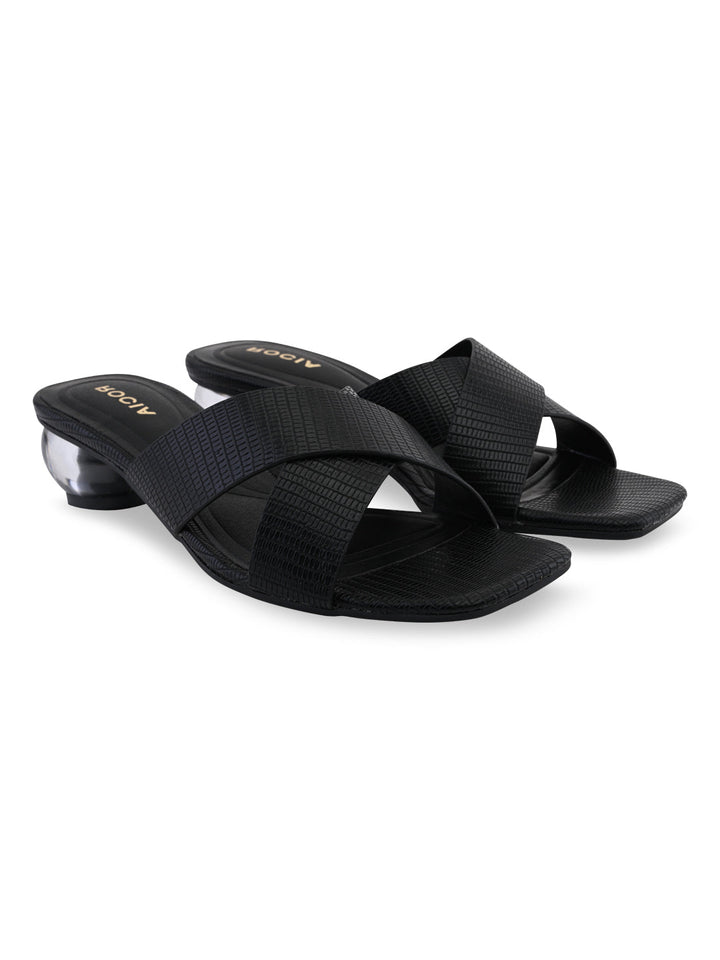 Rocia By Regal Black Women Textured Block Heel Slip Ons