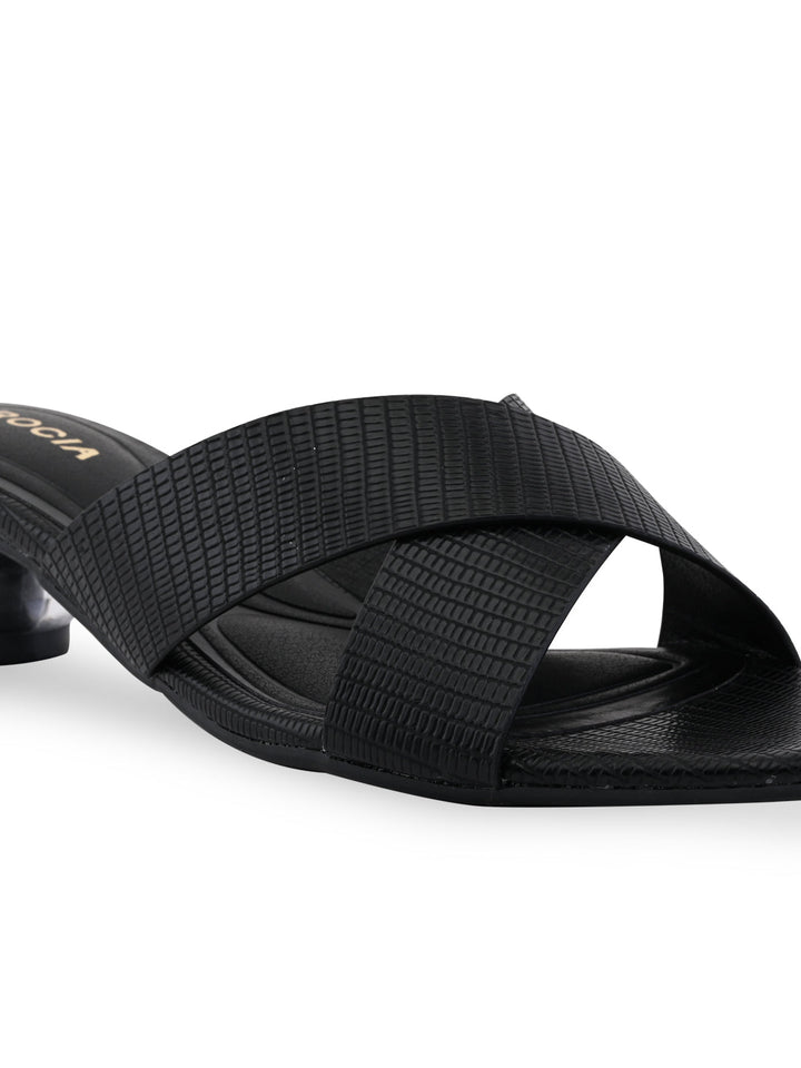 Rocia By Regal Black Women Textured Block Heel Slip Ons