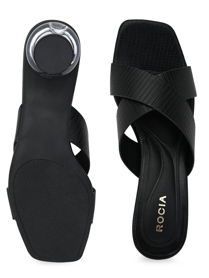 Rocia By Regal Black Women Textured Block Heel Slip Ons