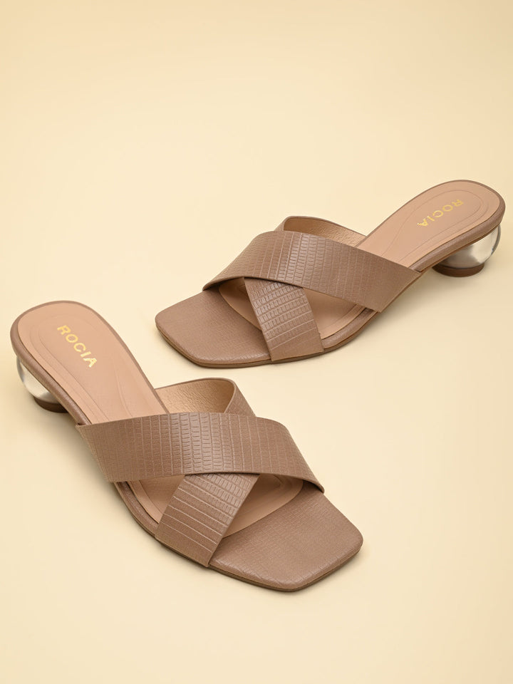 Rocia By Regal Taupe Women Textured Block Heel Slip Ons