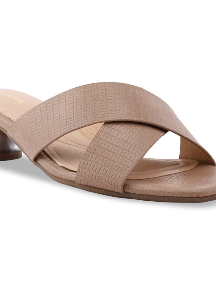 Rocia By Regal Taupe Women Textured Block Heel Slip Ons