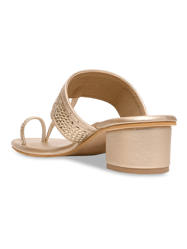 Rocia By Regal Gold Women Kolhapuri Block Heel Sandals