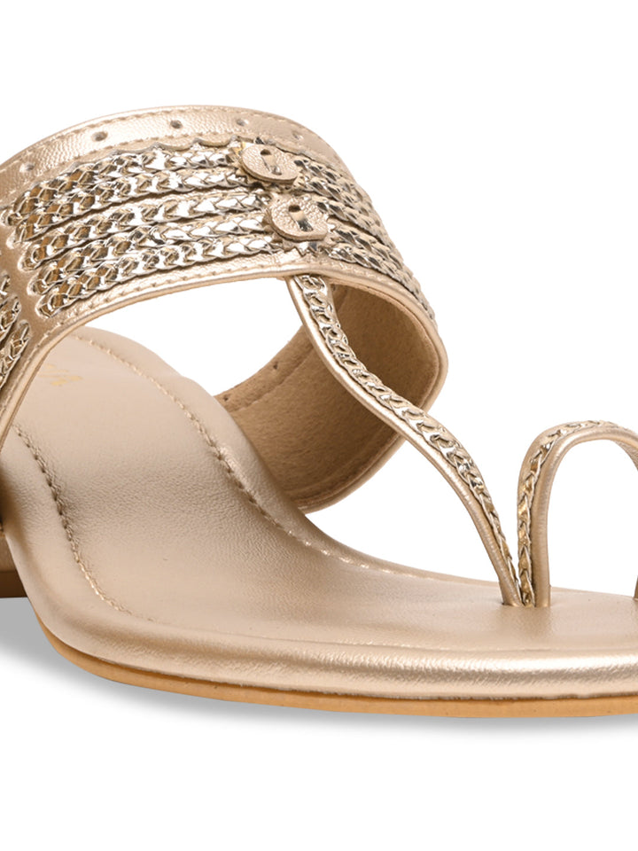 Rocia By Regal Gold Women Kolhapuri Block Heel Sandals