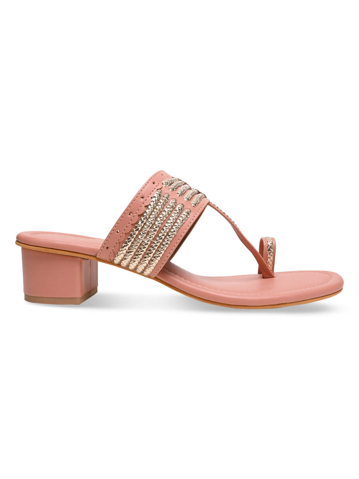 Rocia By Regal Pink Women Kolhapuri Block Heel Sandals
