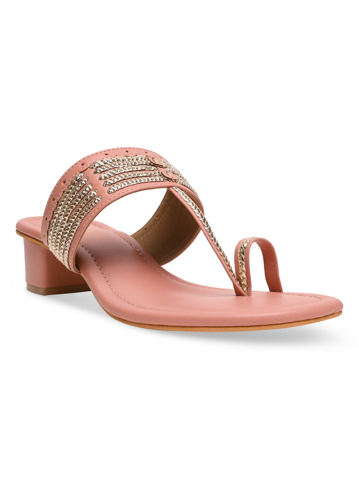 Rocia By Regal Pink Women Kolhapuri Block Heel Sandals