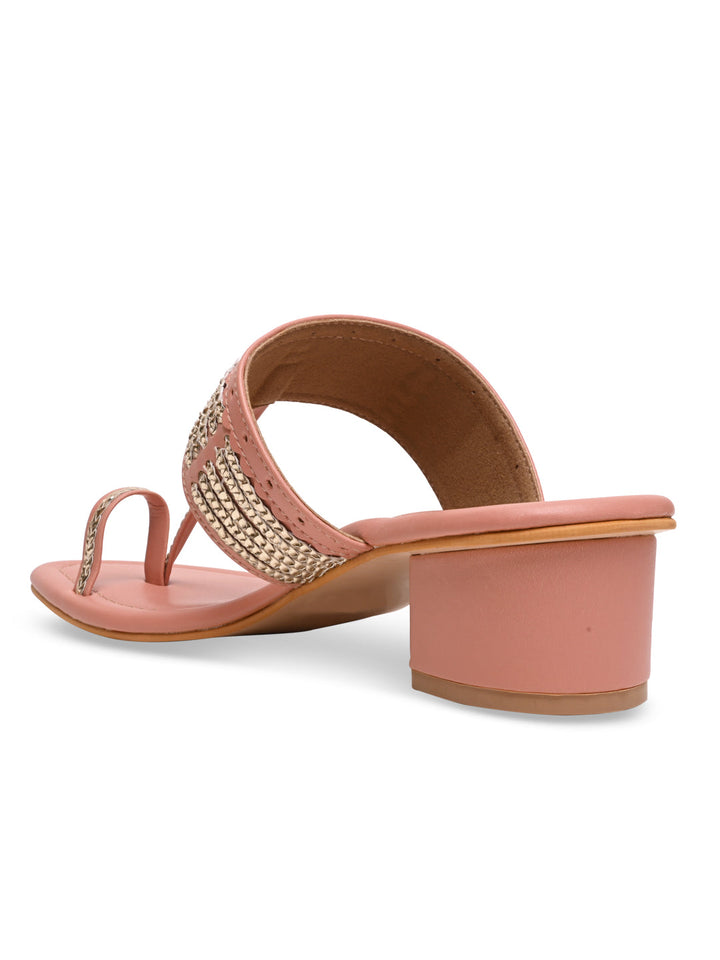 Rocia By Regal Pink Women Kolhapuri Block Heel Sandals