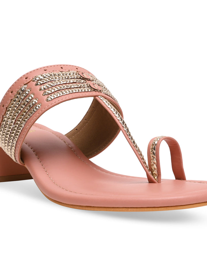 Rocia By Regal Pink Women Kolhapuri Block Heel Sandals