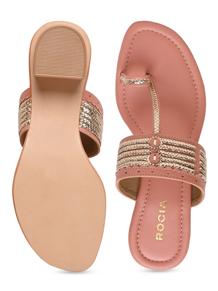 Rocia By Regal Pink Women Kolhapuri Block Heel Sandals