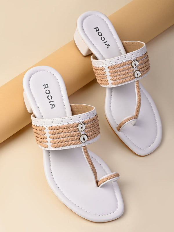 Rocia By Regal White Women Kolhapuri Block Heel Sandals