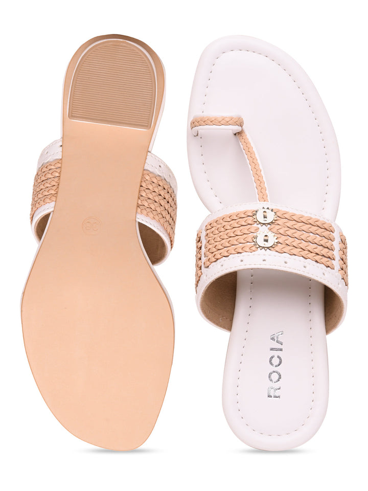 Rocia By Regal White Women Kolhapuri Block Heel Sandals