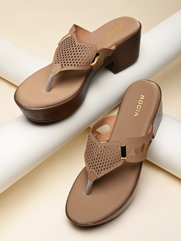 Rocia By Regal Taupe Women Casual Block Heel Sandals