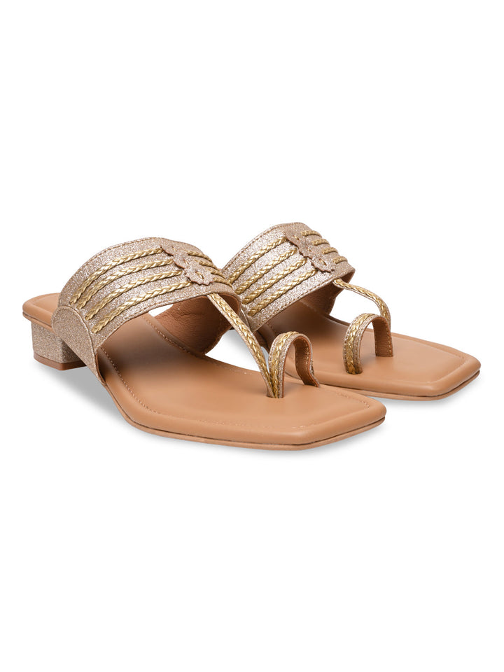 Rocia By Regal Gold Women Shimmer Kolhapuri Block Heels