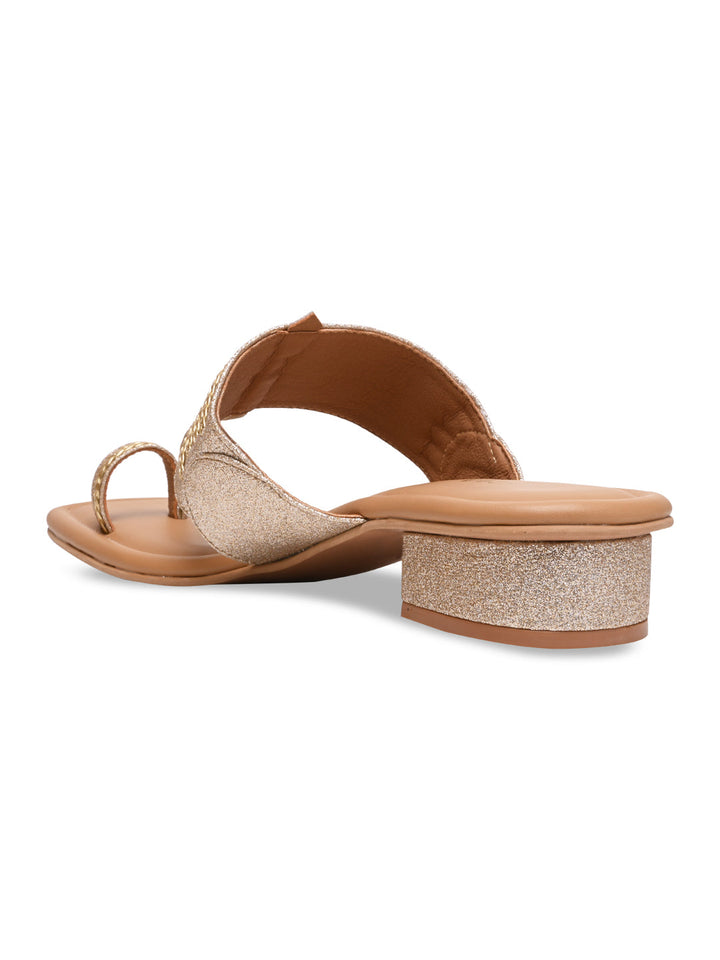 Rocia By Regal Gold Women Shimmer Kolhapuri Block Heels