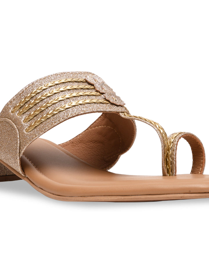 Rocia By Regal Gold Women Shimmer Kolhapuri Block Heels