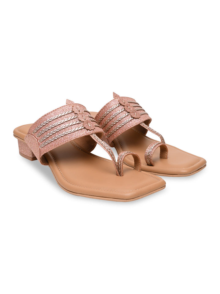 Rocia By Regal Rose Gold Women Shimmer Kolhapuri Block Heels