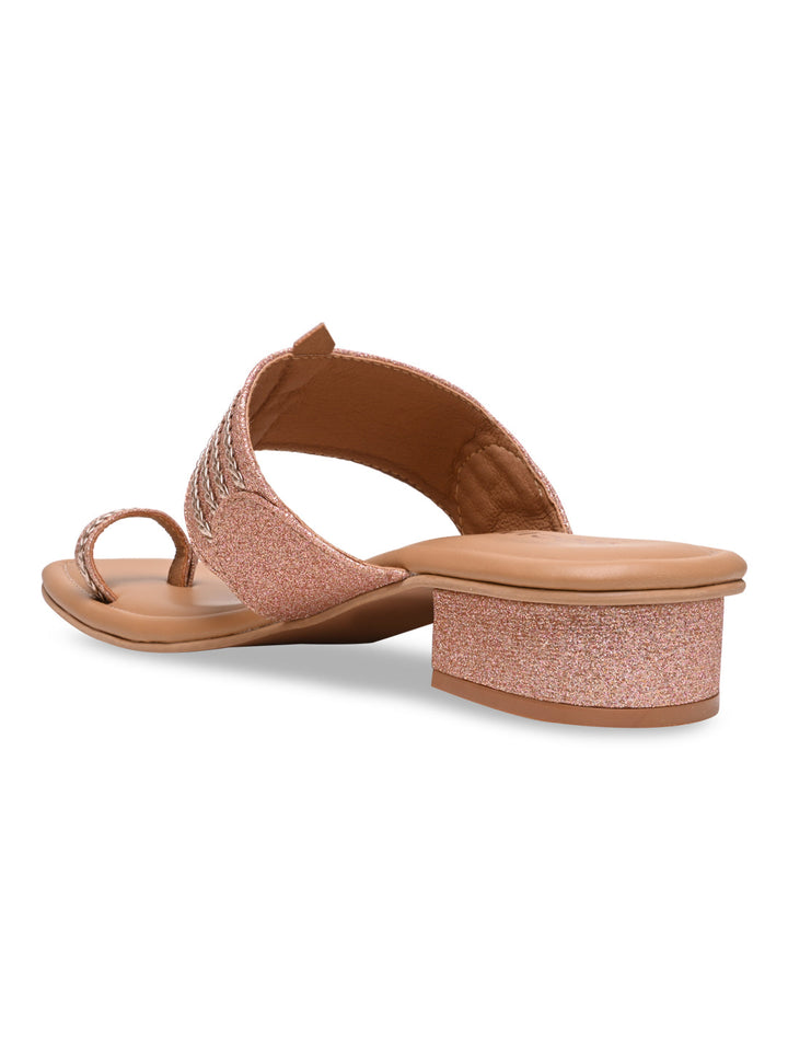 Rocia By Regal Rose Gold Women Shimmer Kolhapuri Block Heels