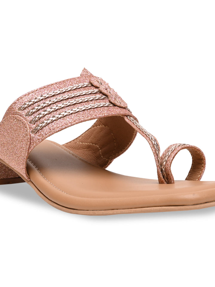 Rocia By Regal Rose Gold Women Shimmer Kolhapuri Block Heels
