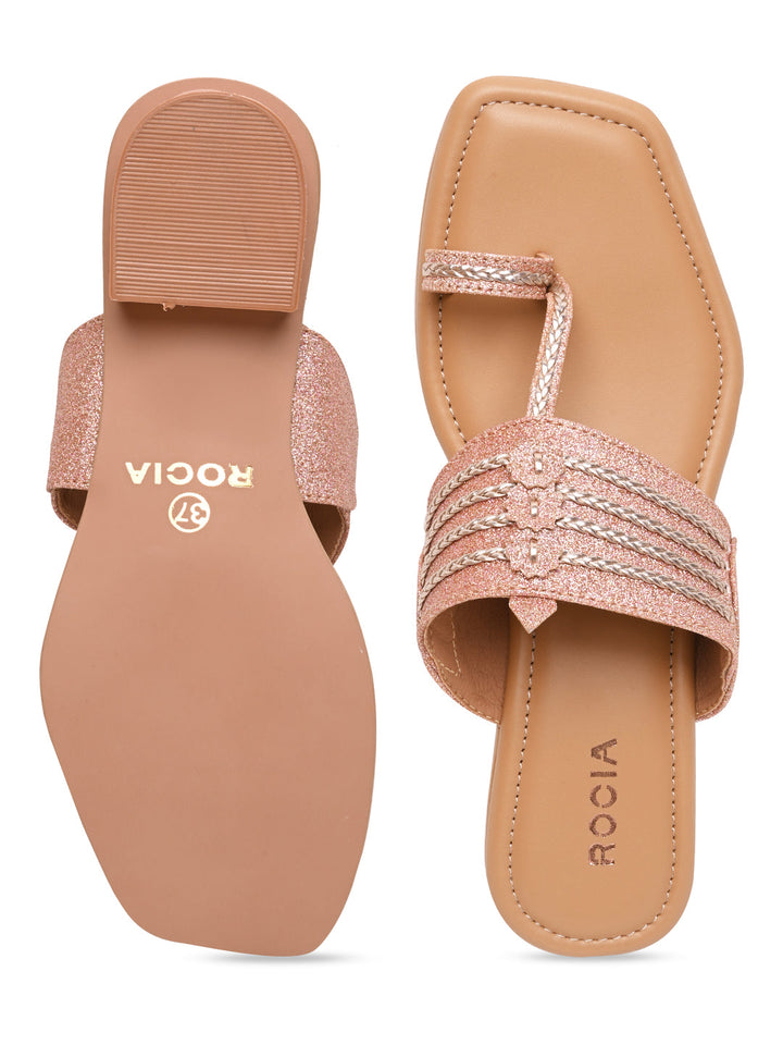 Rocia By Regal Rose Gold Women Shimmer Kolhapuri Block Heels