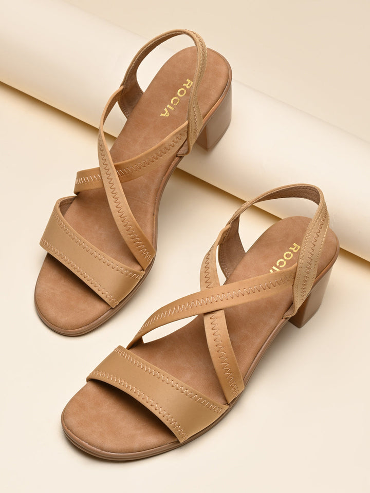 Rocia By Regal Beige Women Comfort Strappy Block Heels