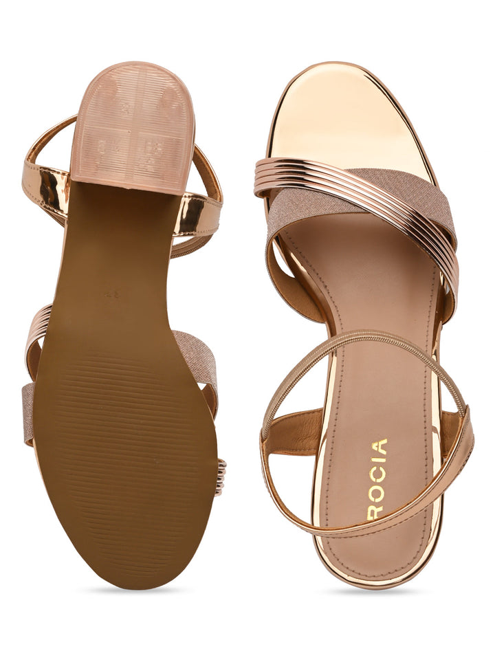 Rocia By Regal Rose Gold Women Shimmer Block Heel Sandals