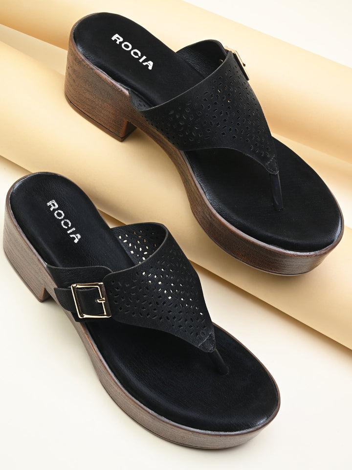 Rocia By Regal Black Women Laser Cut Sandals