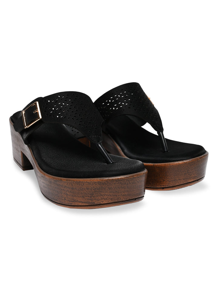 Rocia By Regal Black Women Laser Cut Sandals