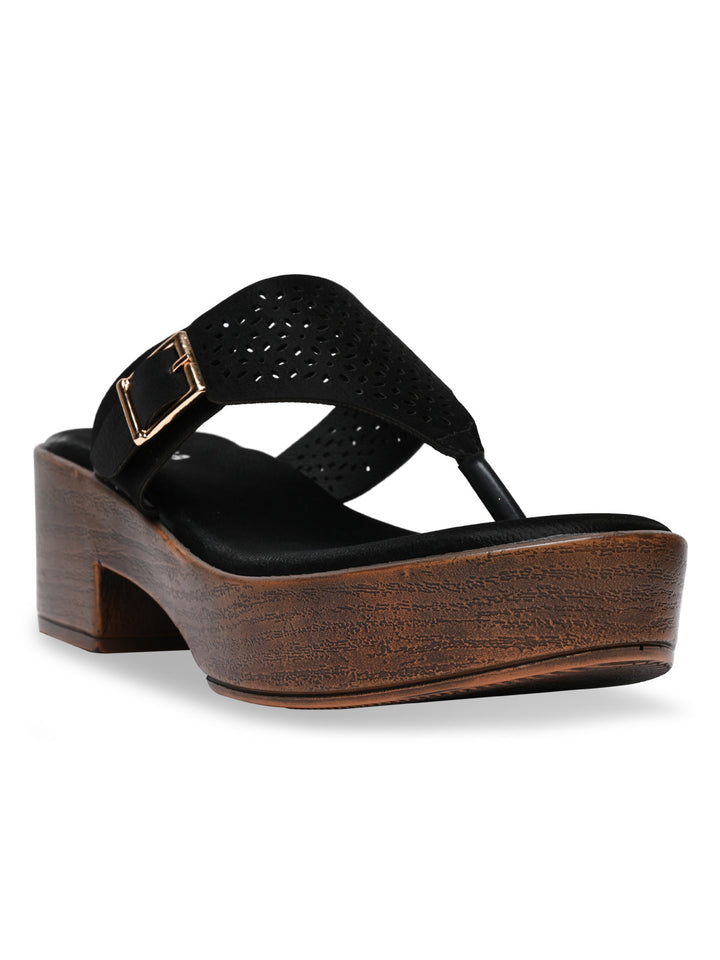Rocia By Regal Black Women Laser Cut Sandals