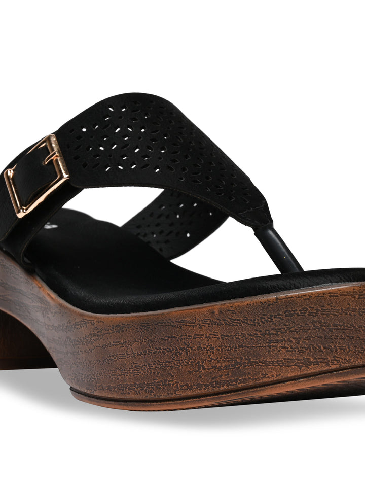 Rocia By Regal Black Women Laser Cut Sandals