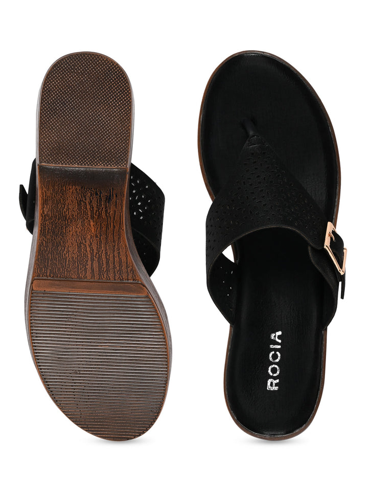 Rocia By Regal Black Women Laser Cut Sandals