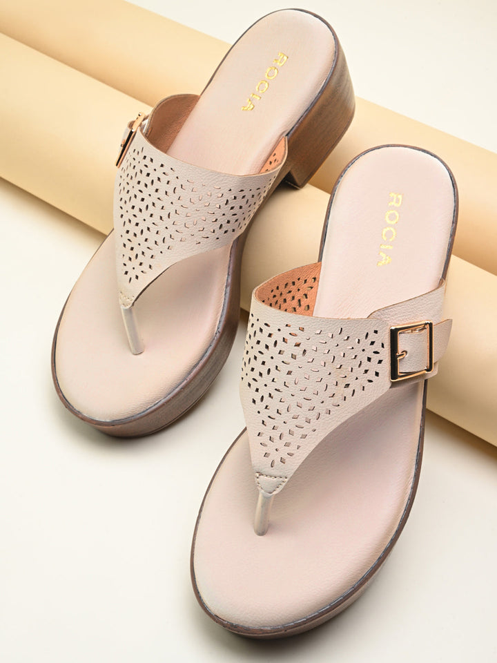 Rocia By Regal Cream Women Laser Cut Sandals