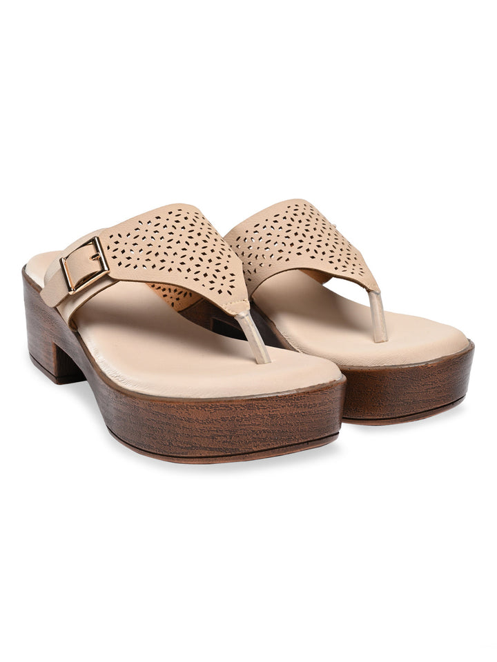 Rocia By Regal Cream Women Laser Cut Sandals