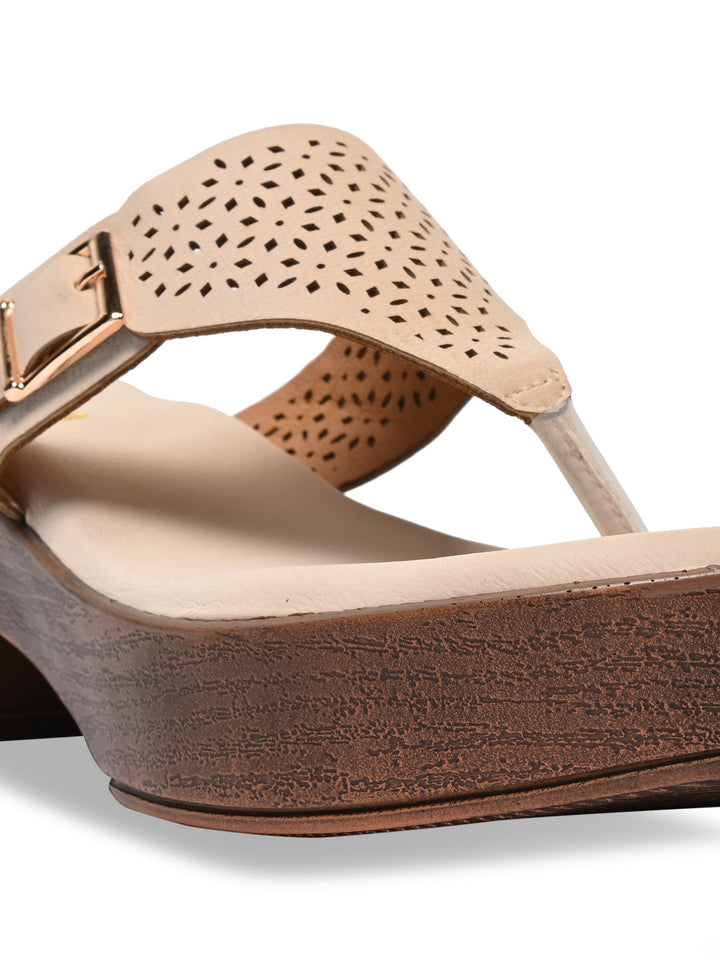Rocia By Regal Cream Women Laser Cut Sandals