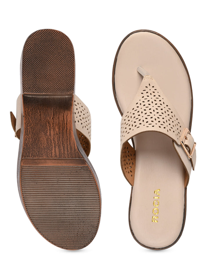 Rocia By Regal Cream Women Laser Cut Sandals