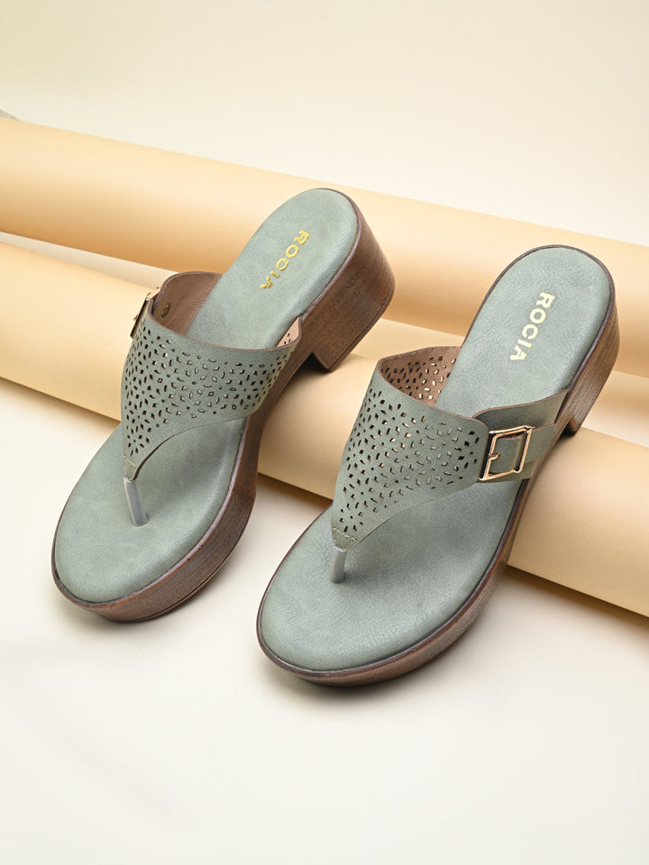 Rocia By Regal Green Women Laser Cut Sandals