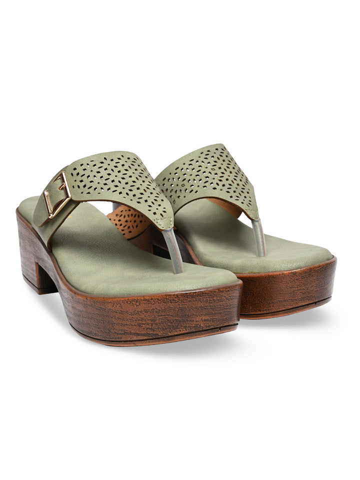 Rocia By Regal Green Women Laser Cut Sandals