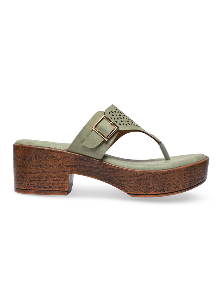 Rocia By Regal Green Women Laser Cut Sandals