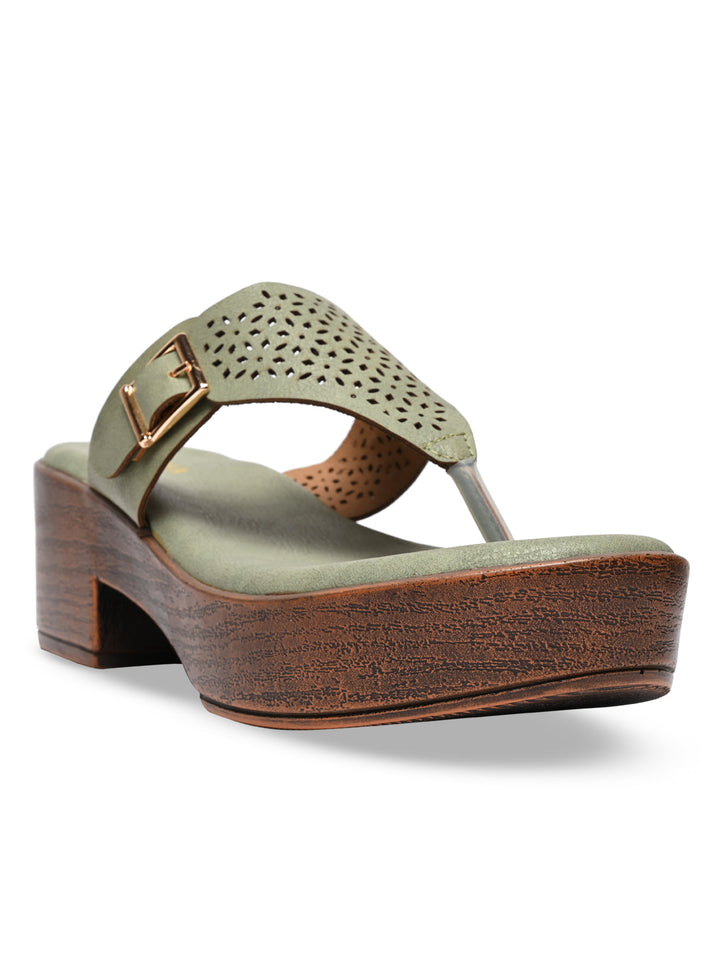 Rocia By Regal Green Women Laser Cut Sandals