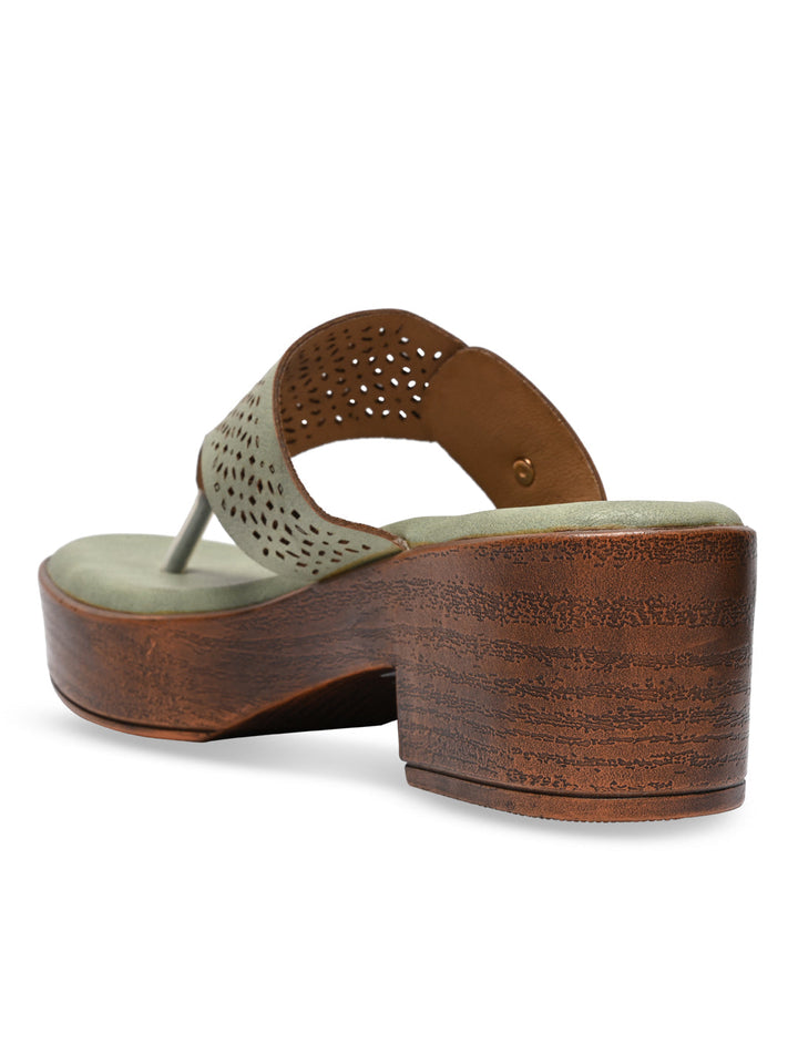 Rocia By Regal Green Women Laser Cut Sandals