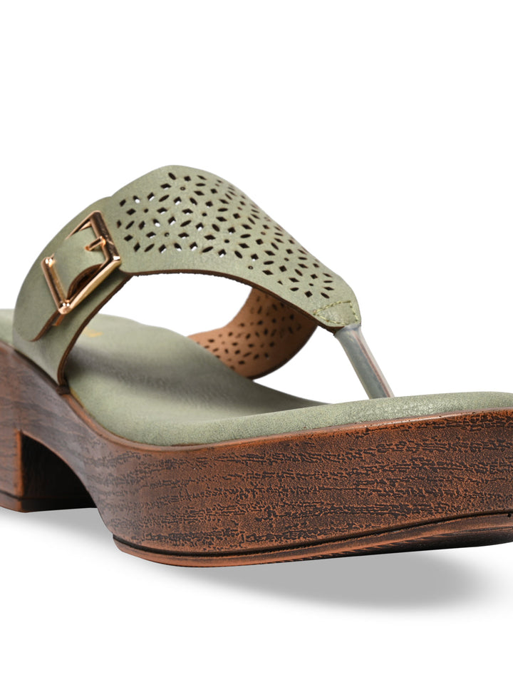 Rocia By Regal Green Women Laser Cut Sandals