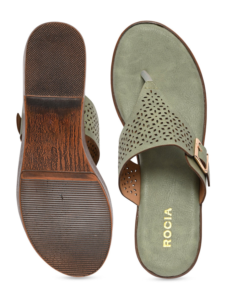 Rocia By Regal Green Women Laser Cut Sandals
