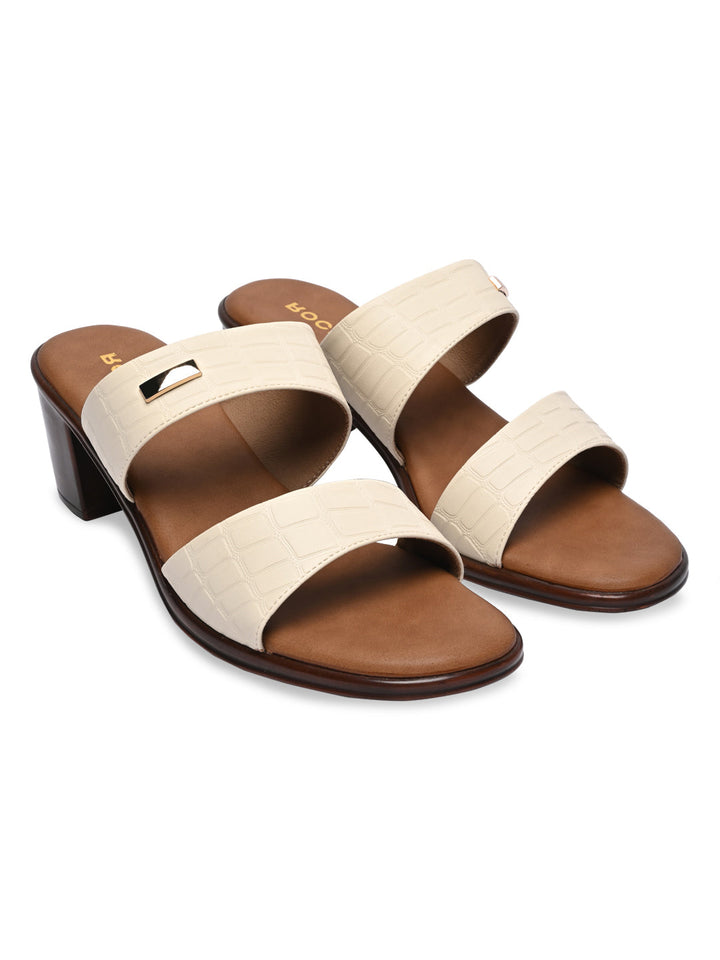Rocia By Regal Beige Women Textured Block Heel Sandals