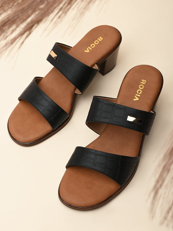 Rocia By Regal Black Women Textured Block Heel Sandals